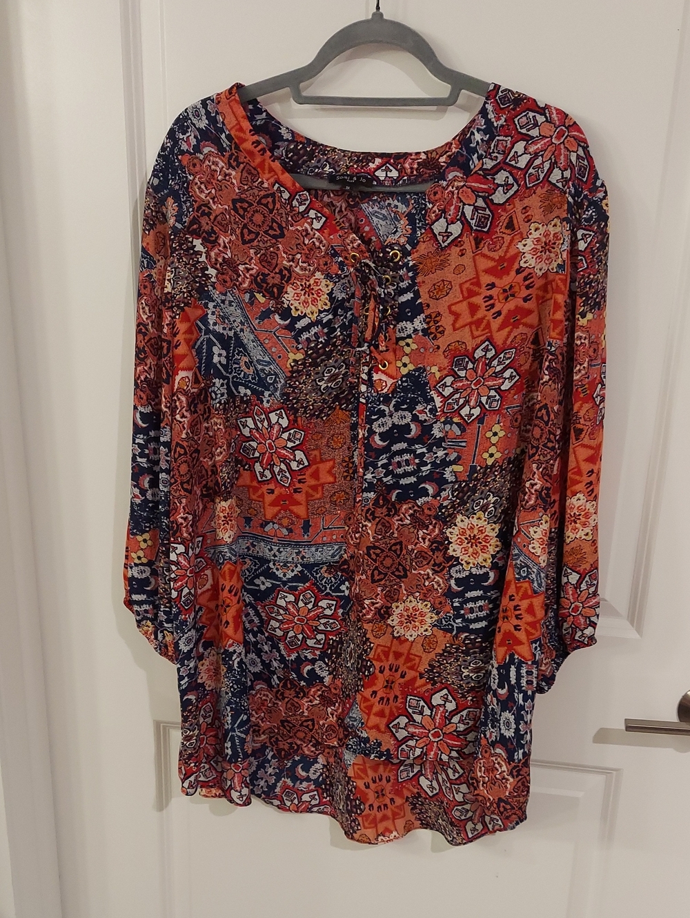 Sami & Jo Orange and Navy Floral Patchwork Tunic